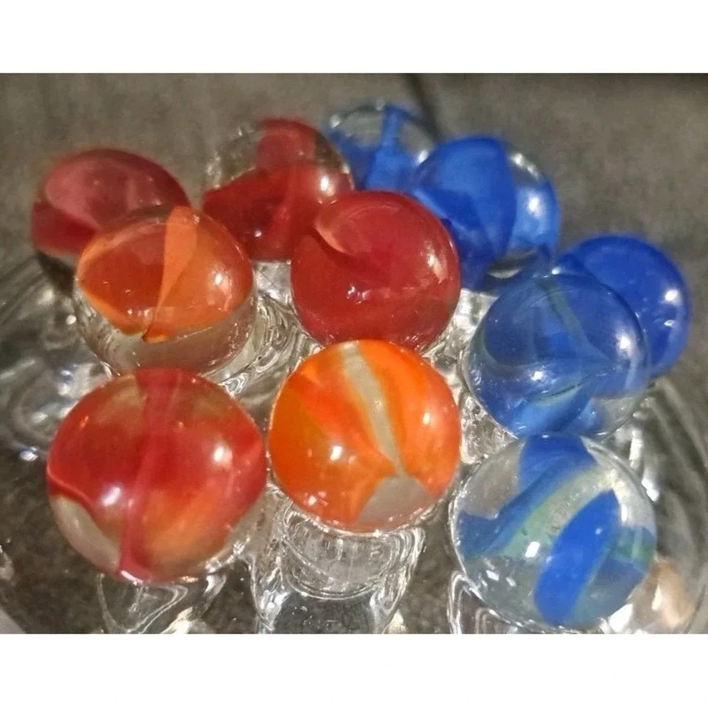 Lot Of 11 Estate Sale Marbles Blues And Orange Cats Eyes
